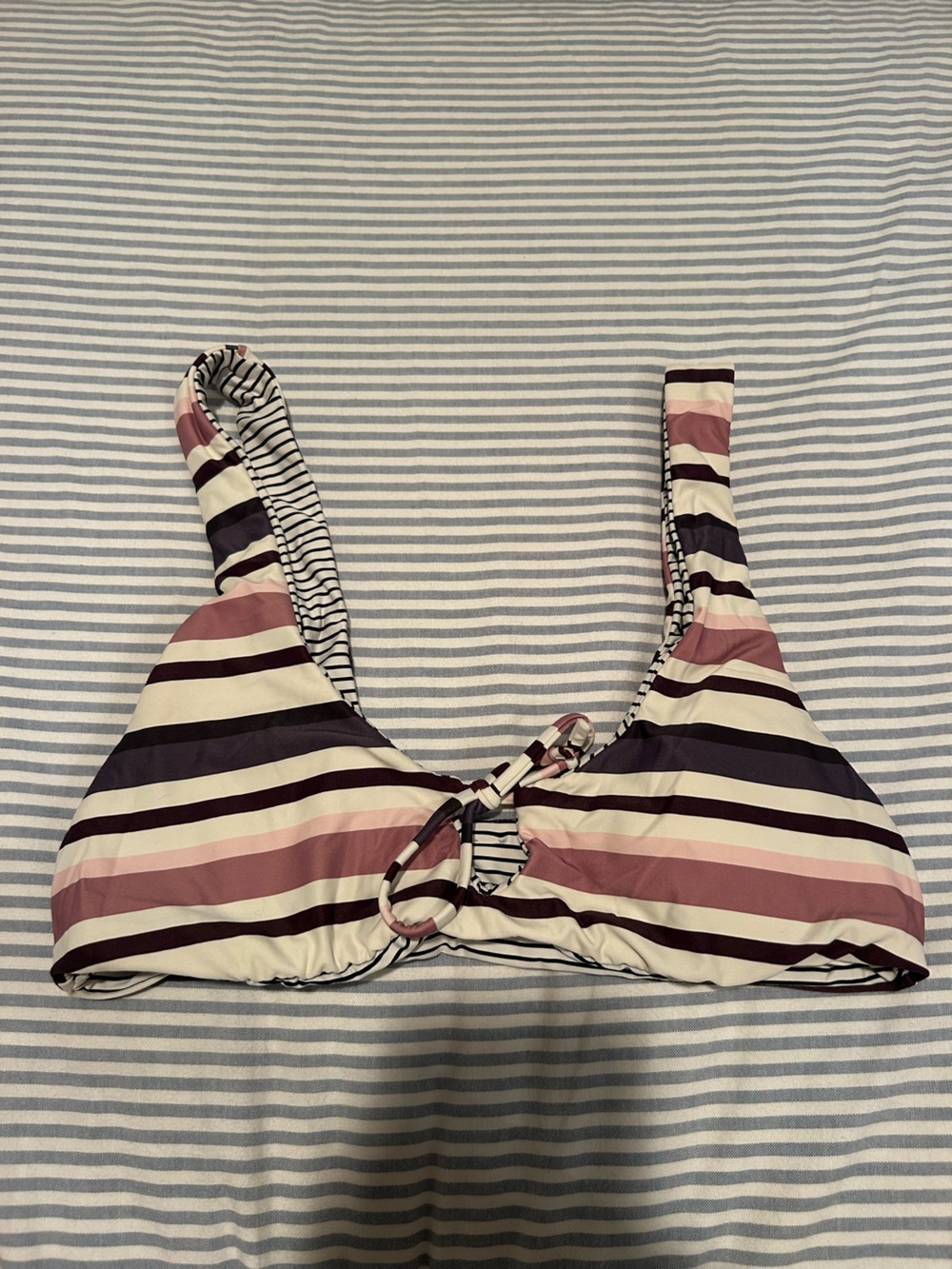 Striped Women's Bikini Top - Pink, Black & Cream